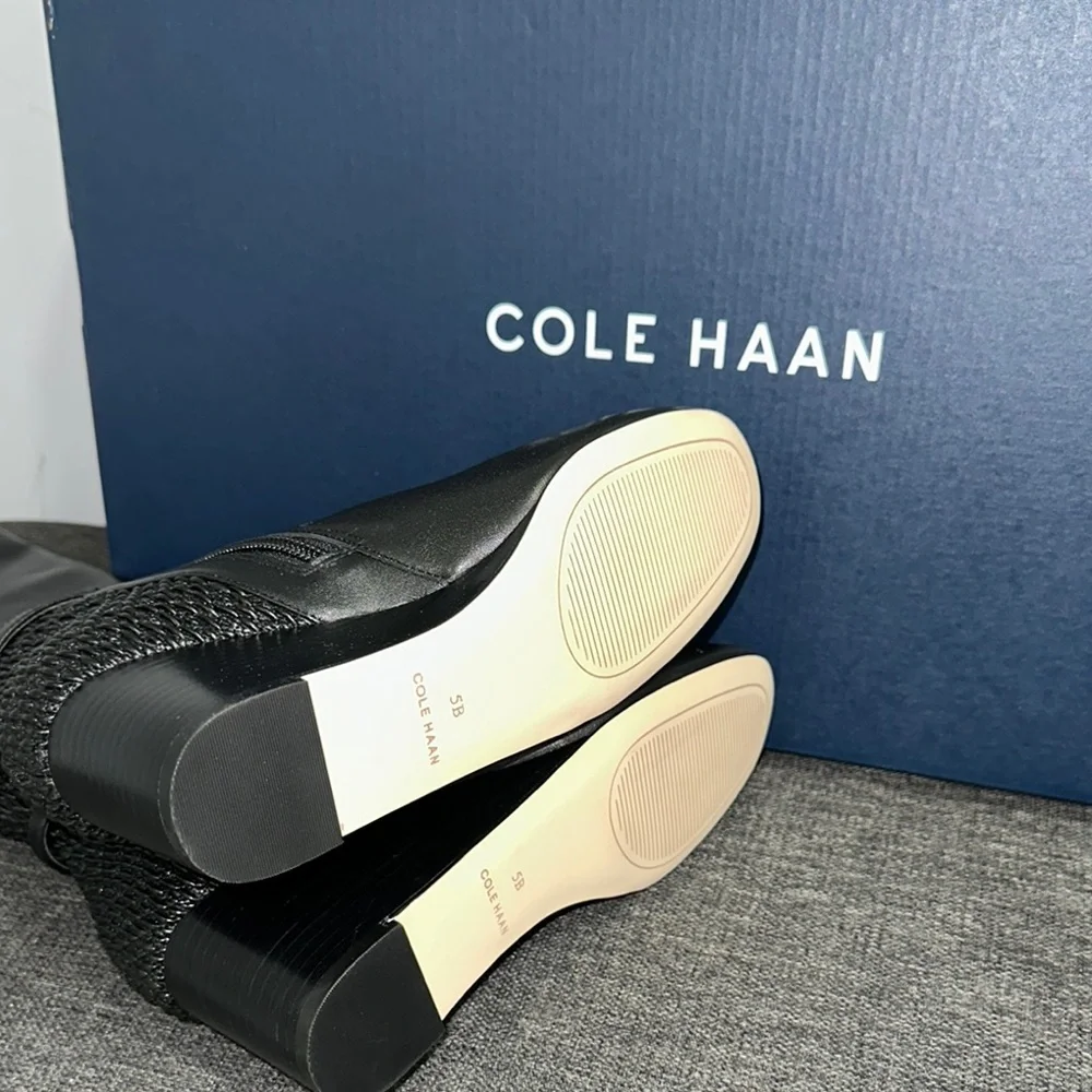 Size 5 B Women Shoes Cole Haan Lauralyn Stretch Wedge Boot Mid Calf Black W15655 - Picture 4 of 5